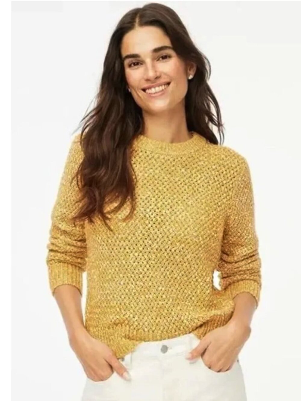 J. Crew Marled Tangerine Orange and White Marled Knit Open Weave Sweater Size XS
